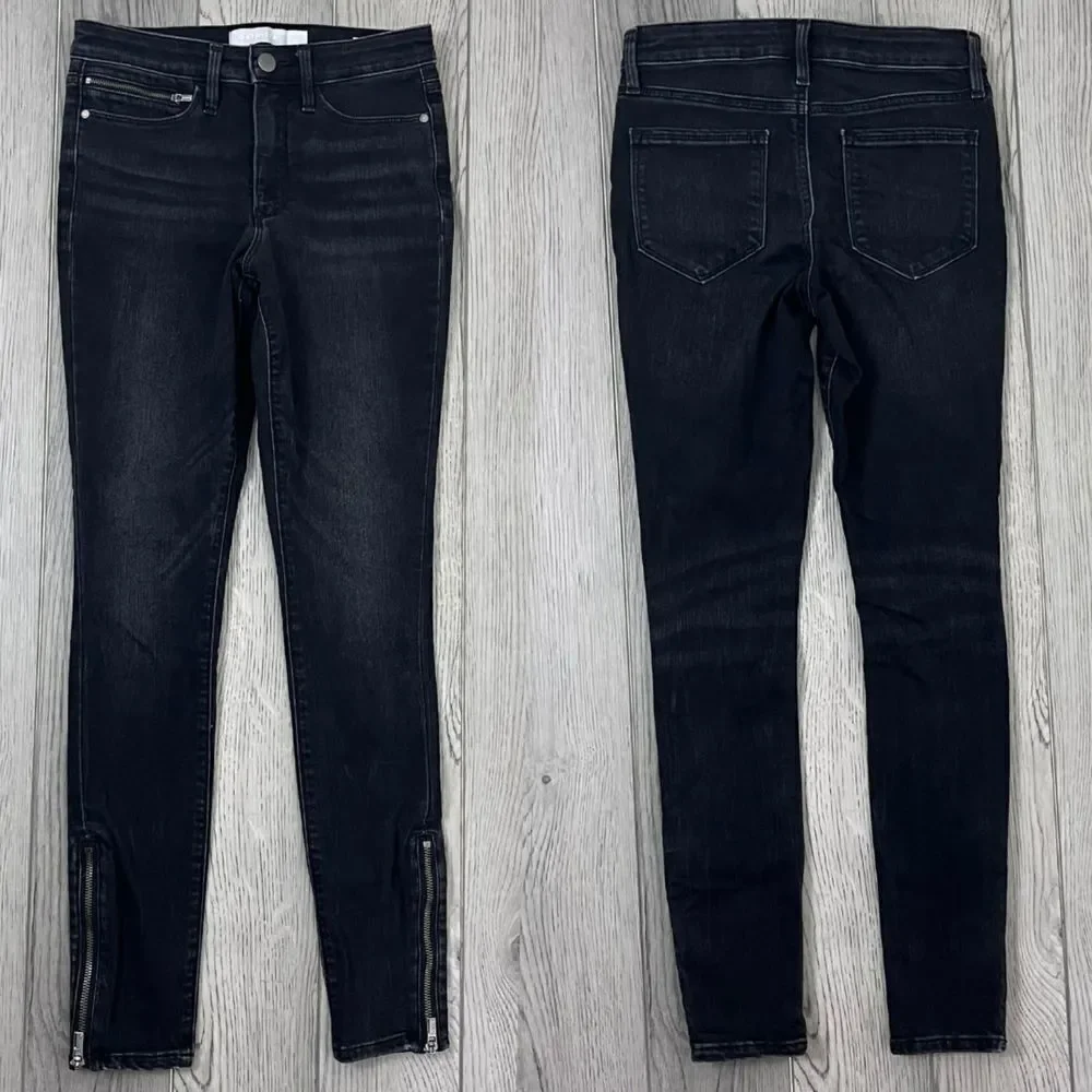 Athleta Sculptek Women Size 0 Black Ultra Skinny Zip Cotton Denim Ankle Jeans